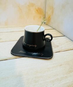 ست فنجون نعلبکی سفید و مشکی قاشق طلایی کد2354