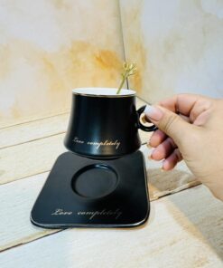 ست فنجون نعلبکی سفید و مشکی قاشق طلایی کد2354