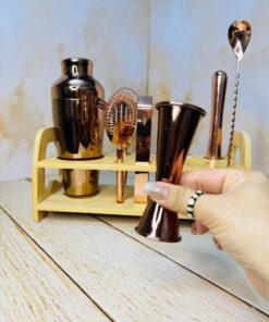 ست بار سرد رز گلد استند چوبی دار 11 قلمی برند یونیک لایف کد 2430