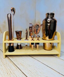 ست بار سرد رز گلد استند چوبی دار 11 قلمی برند یونیک لایف کد 2430