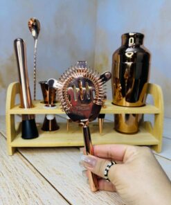 ست بار سرد رز گلد استند چوبی دار 11 قلمی برند یونیک لایف کد 2430