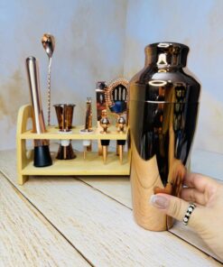 ست بار سرد رز گلد استند چوبی دار 11 قلمی برند یونیک لایف کد 2430