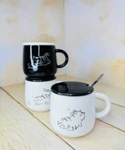 ماگ فانتزی سفید و مشکی طرح گربه کد 2505