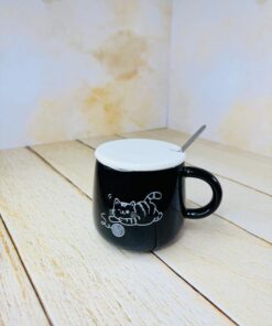 ماگ فانتزی سفید و مشکی طرح گربه کد 2505