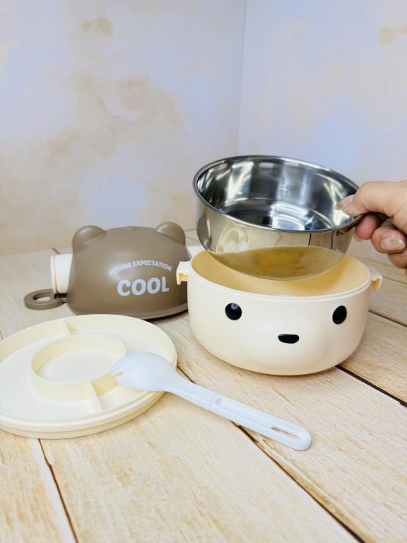 ظرف غذا و لانچ باکس مخزن استیل دوطبقه طرح تدی کد 2634