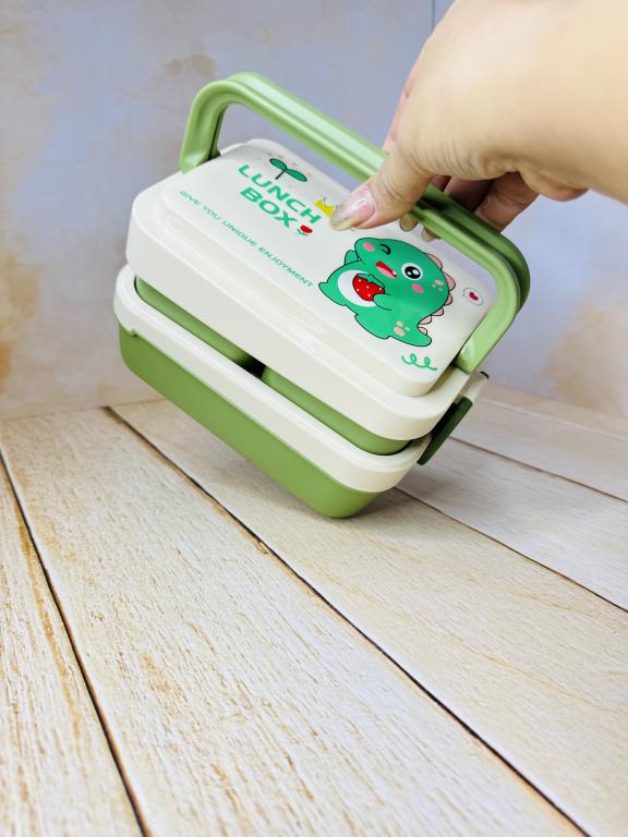 لانچ باکس فانتزی دوطبقه دسته دار طرح حیوانات کد 2684