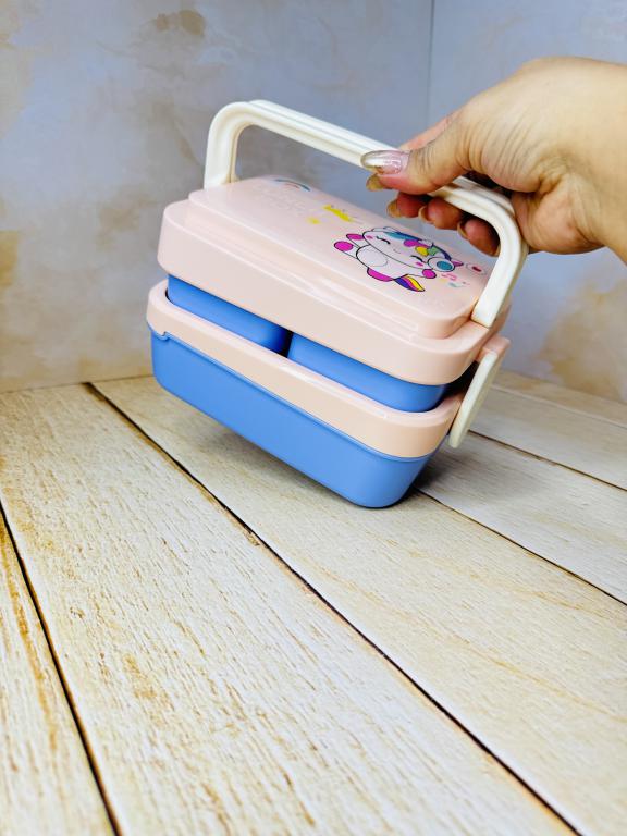 لانچ باکس فانتزی دوطبقه دسته دار طرح حیوانات کد 2684