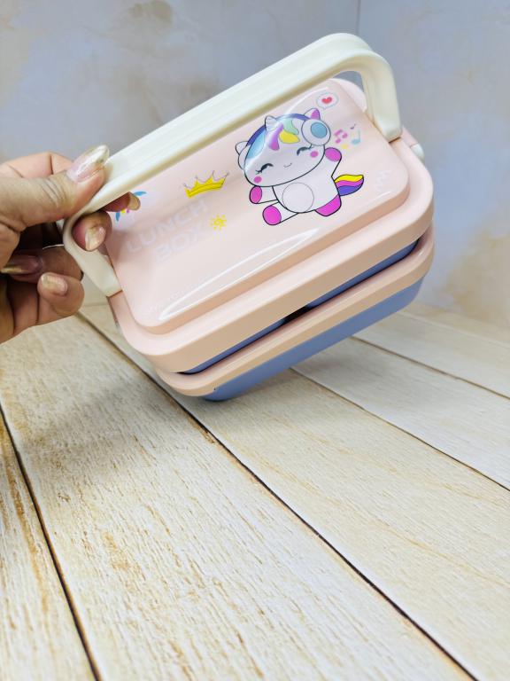 لانچ باکس فانتزی دوطبقه دسته دار طرح حیوانات کد 2684