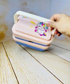 لانچ باکس فانتزی دوطبقه دسته دار طرح حیوانات کد 2684