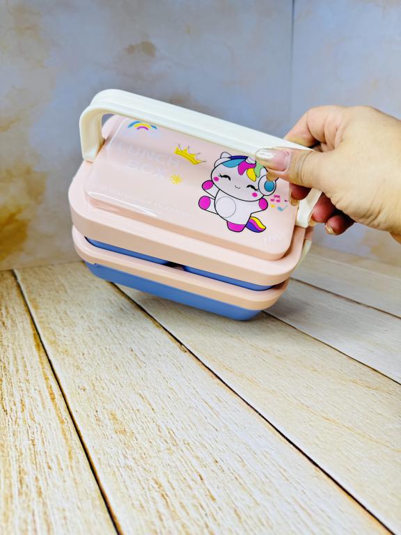 لانچ باکس فانتزی دوطبقه دسته دار طرح حیوانات کد 2684