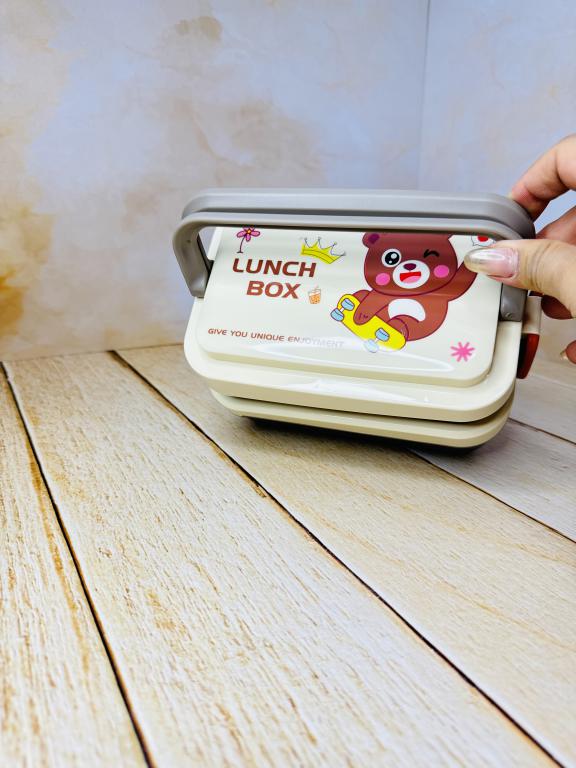 لانچ باکس فانتزی دوطبقه دسته دار طرح حیوانات کد 2684