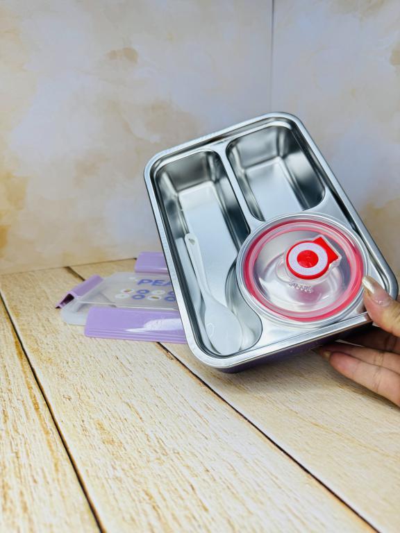 لانچ باکس 3 قسمتی مخزن استیل چهار قفله SMILE کد 2692