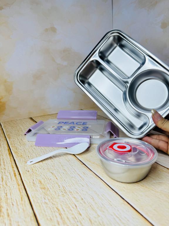 لانچ باکس 3 قسمتی مخزن استیل چهار قفله SMILE کد 2692