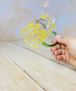 ماگ پیرکس گل دار دسته سبز کد 2811