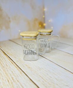 ماگ دسته دار پیرکس گودمورنینگ مربعی در چوبی کد 2902