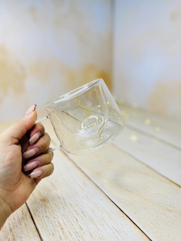 فنجان پیرکس دو جداره دسته دار COFFEE کد 2921