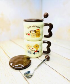 ماگ سرامیکی فانتزی دسته قلبی سگ و گربه کد 2926