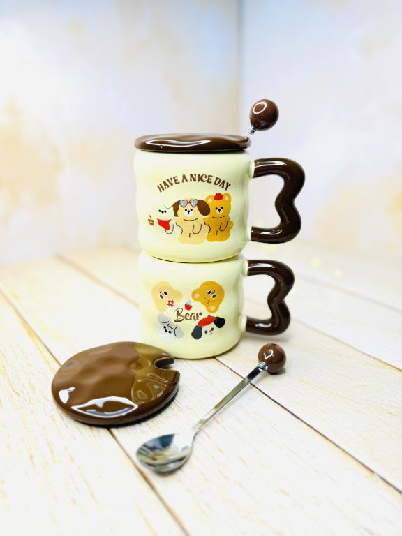 ماگ سرامیکی فانتزی دسته قلبی سگ و گربه کد 2926