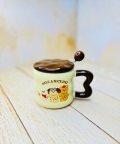 ماگ سرامیکی فانتزی دسته قلبی سگ و گربه کد 2926