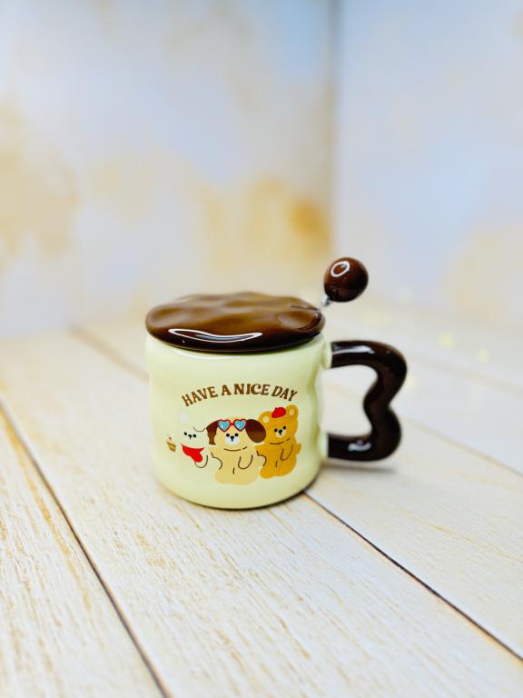 ماگ سرامیکی فانتزی دسته قلبی سگ و گربه کد 2926