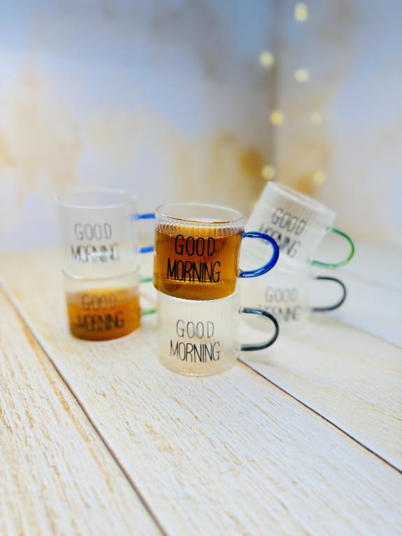 شات قهوه پیرکس GOOD MORNING شیار دار کوچک کد 2934