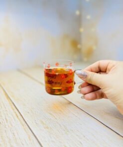 شات قهوه پیرکس گرد گل قرمز دسته دار کد 2935