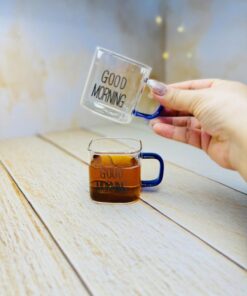 شات قهوه پیرکس مربعی دسته رنگی GOOD MORNING کد 2936