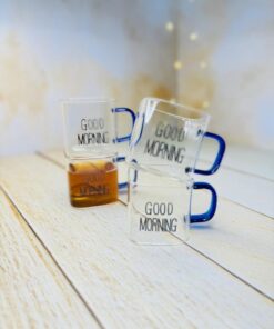 شات قهوه پیرکس مربعی دسته رنگی GOOD MORNING کد 2936