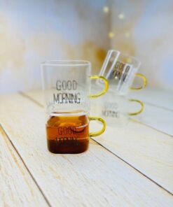 شات قهوه پیرکس مربعی دسته رنگی GOOD MORNING کد 2936