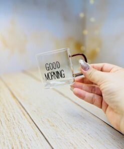 شات قهوه پیرکس مربعی دسته رنگی GOOD MORNING کد 2936