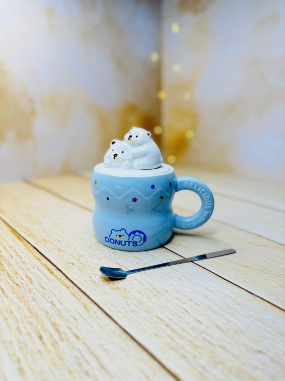 ماگ فانتزی در برجسته سرامیکی خانواده خرسی DONUTS کد2946