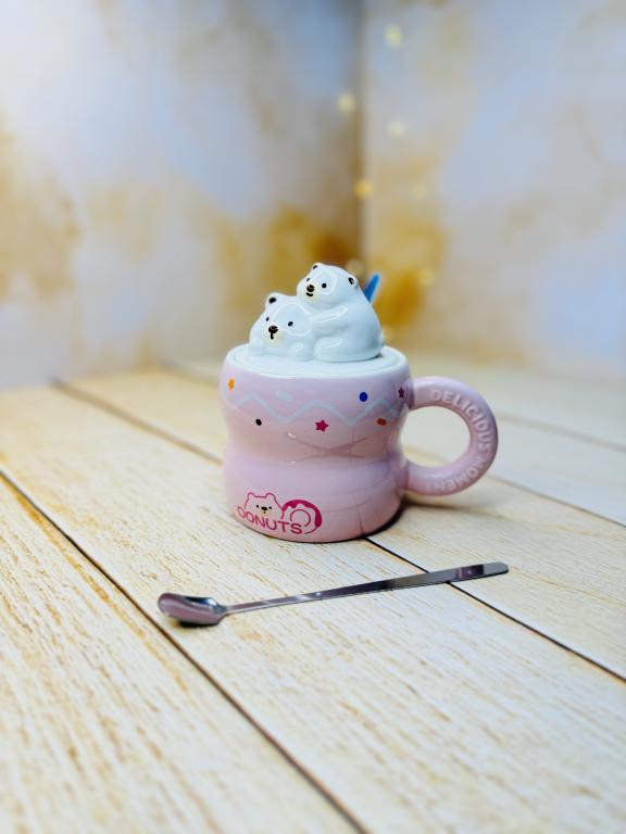 ماگ فانتزی در برجسته سرامیکی خانواده خرسی DONUTS کد2946