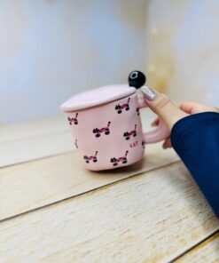 ماگ سرامیکی مربع صورتی خال دار و گربه cat کد 2958