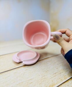 ماگ سرامیکی مربع صورتی خال دار و گربه cat کد 2958