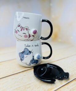 ماگ درب فانتزی سرامیکی طرح گربه دم برجسته کد 2959