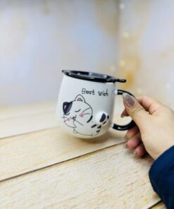 ماگ درب فانتزی سرامیکی طرح گربه دم برجسته کد 2959