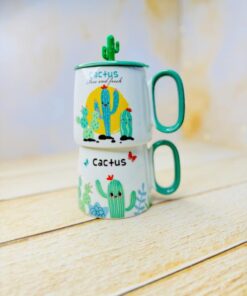 ماگ سرامیکی درب برجسته کاکتوس دسته سبز کد 2960