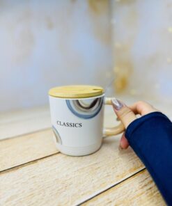 ماگ سرامیکی کلاسیک درب بامبو چوبی کد 2966