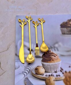 قاشق و چنگال و کارد فانتزی دسر خوری طرح گلبرگ استیل کد 1044