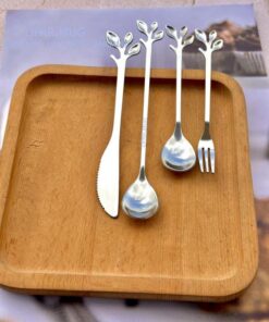 قاشق و چنگال و کارد فانتزی دسر خوری طرح گلبرگ استیل کد 1044