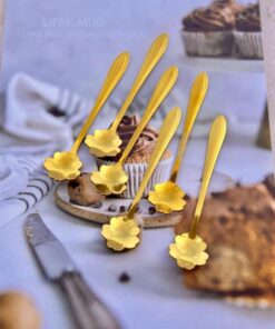 قاشق استیل فانتزی طرح گل طلایی کد 3009