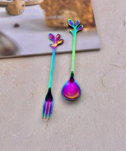قاشق چنگال استیل دسر خوری فانتزی هفت رنگ هولوگرامی کد 3008