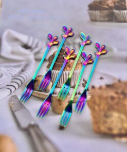 قاشق چنگال استیل دسر خوری فانتزی هفت رنگ هولوگرامی کد 3008